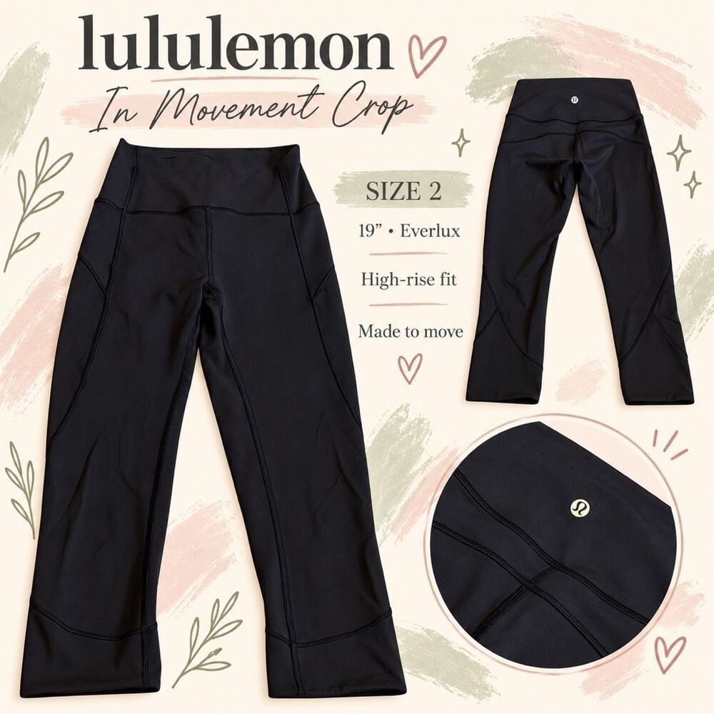 Lululemon In Movement Crop 19” Everlux Black High Rise Leggings Size 2